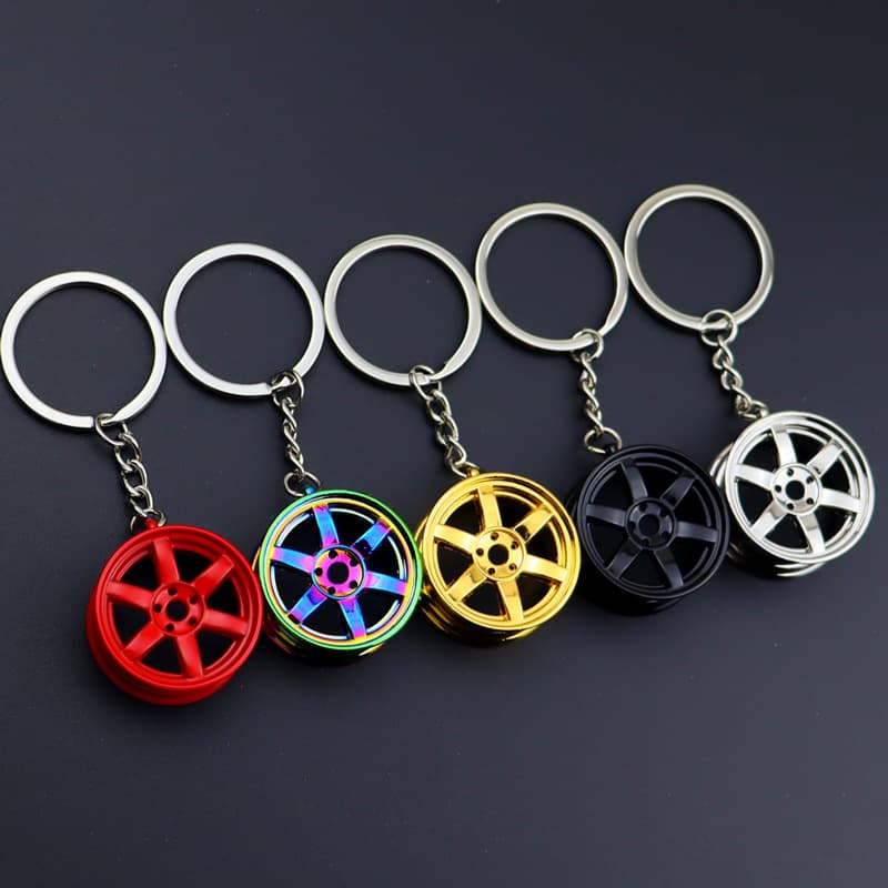 Creative Gift Car Modification Wheel Hub Metal Keychain Turbocharger Advertising Waist Hanging Key Ring Chain Pendant