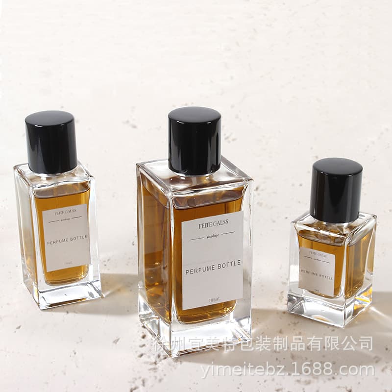 Luxury Glass Perfume Atomizer Bottle 30ML 50ML 100ML Snap-On Transparent Rectangular Perfume Bottle with Magnetic Cap