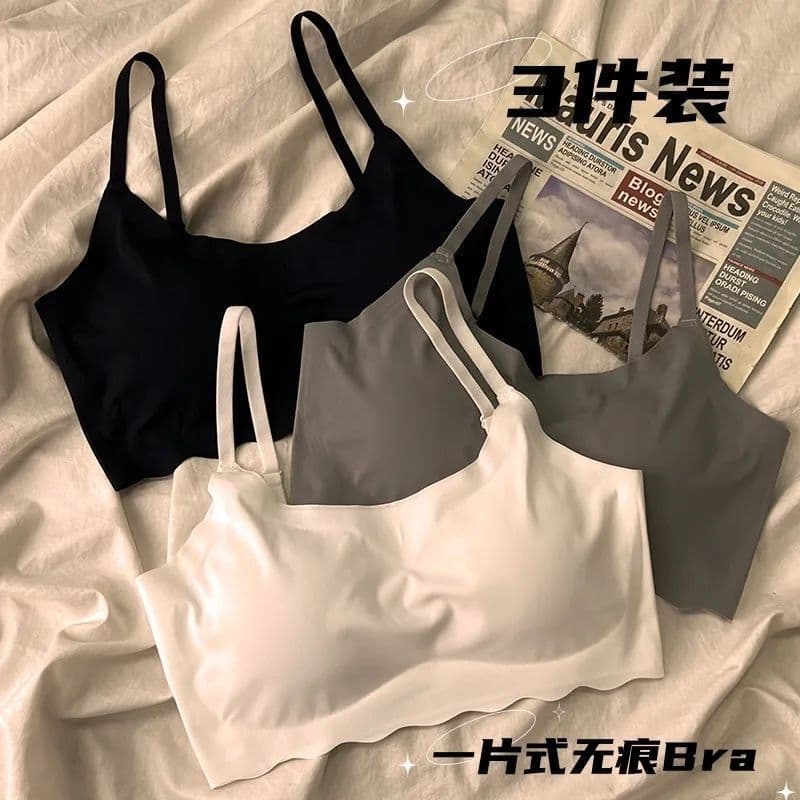 Seamless Ice Silk Underwear Teen Strappy Sports Wire-Free Bras, Student Push-Up Enhances Bust Camisoles Summer Cool Style