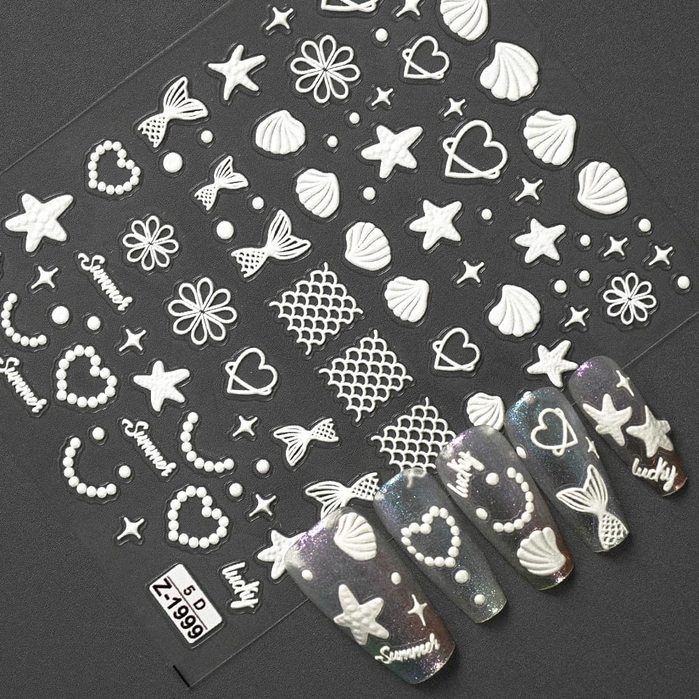 Cross-Border Popular New 5D Embossed Shell Light Manicure Stickers Starfish Jellyfish Stereo Nail Stickers Jewelry Z2413