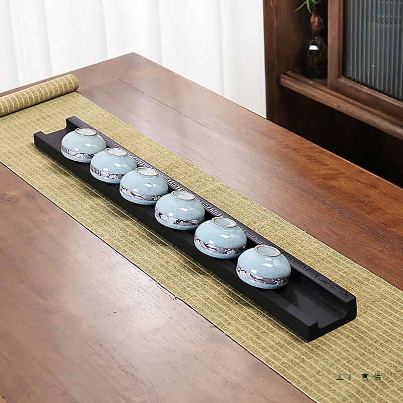 Natural black stone tea cup holder, tea ceremony accessory, household tea set storage rack, simple tea strainer, cup drying and storage cup holder.