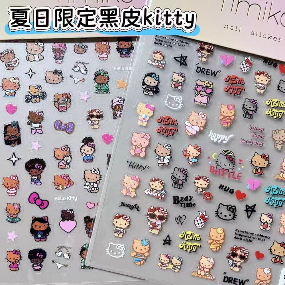 Kitty Nail Stickers 3D Embossed Black Kitty Cute Shapes Waterproof DIY Nail Art