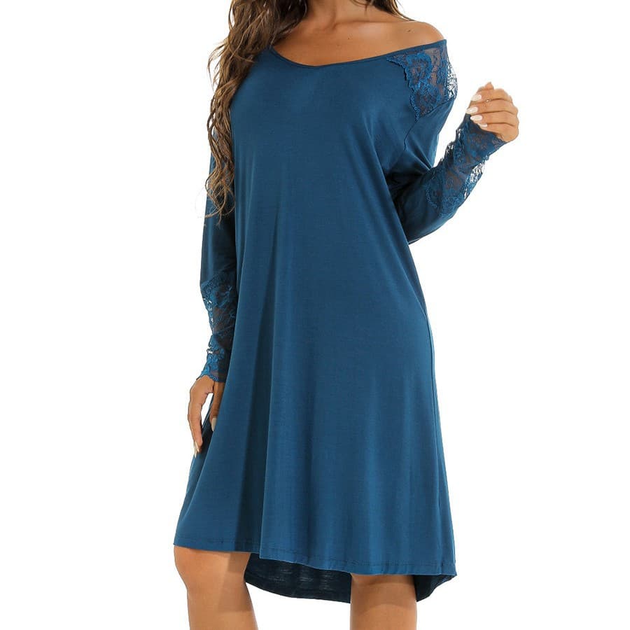 Ladies Knitted Cotton Long Sleeve Sleepwear Casual Home Clothes Lace Detail Comfortable Breathable Spring Autumn plus Size