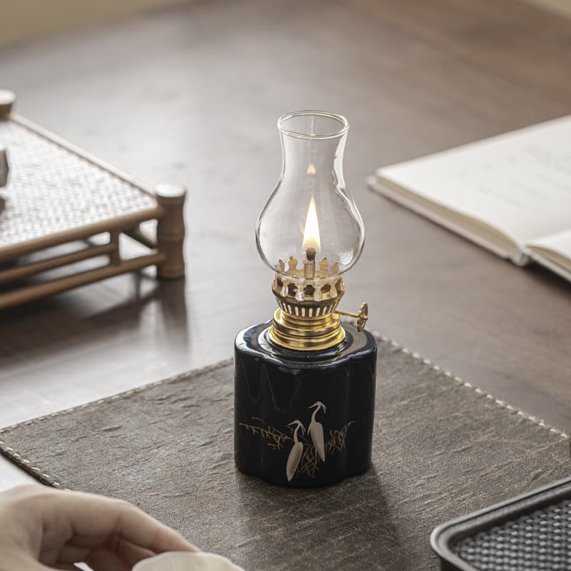 Creative ceramic butter lamp, camping ambiance light, home antique-style small oil lamp eternal flame Buddhist ornament for tea