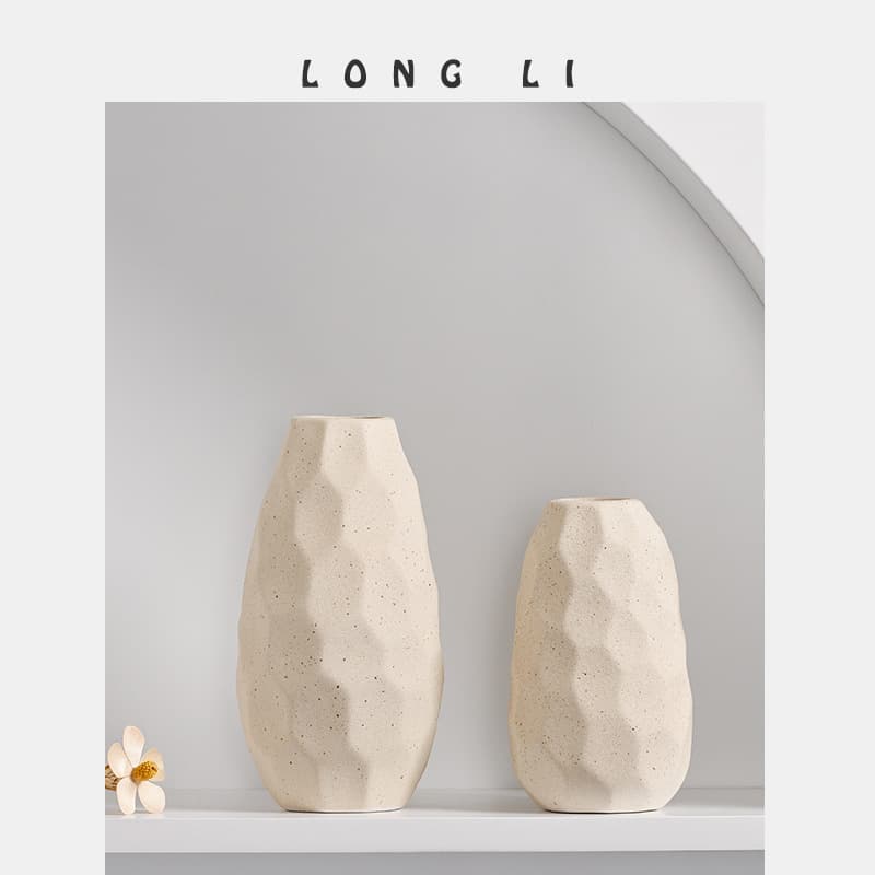 Longli Ceramic Vase Wabi-Sabi Style Creative Decorative Piece for Office Desk Home Living Room Flower Arrangement Dried Flower Vase