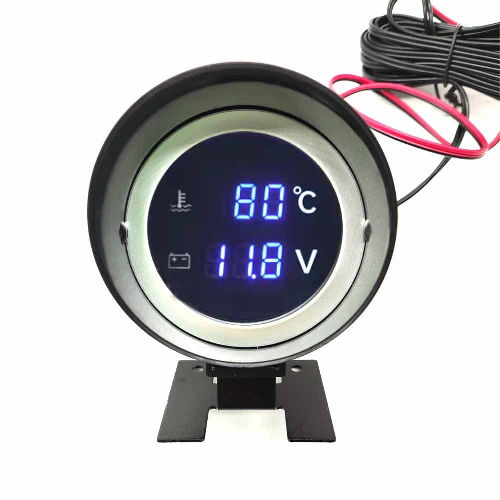 Cannon-style Water Temperature and Voltage Gauge Combo, Round 12V 24V Universal for Cars, Trucks, Excavators, and Construction Vehicles