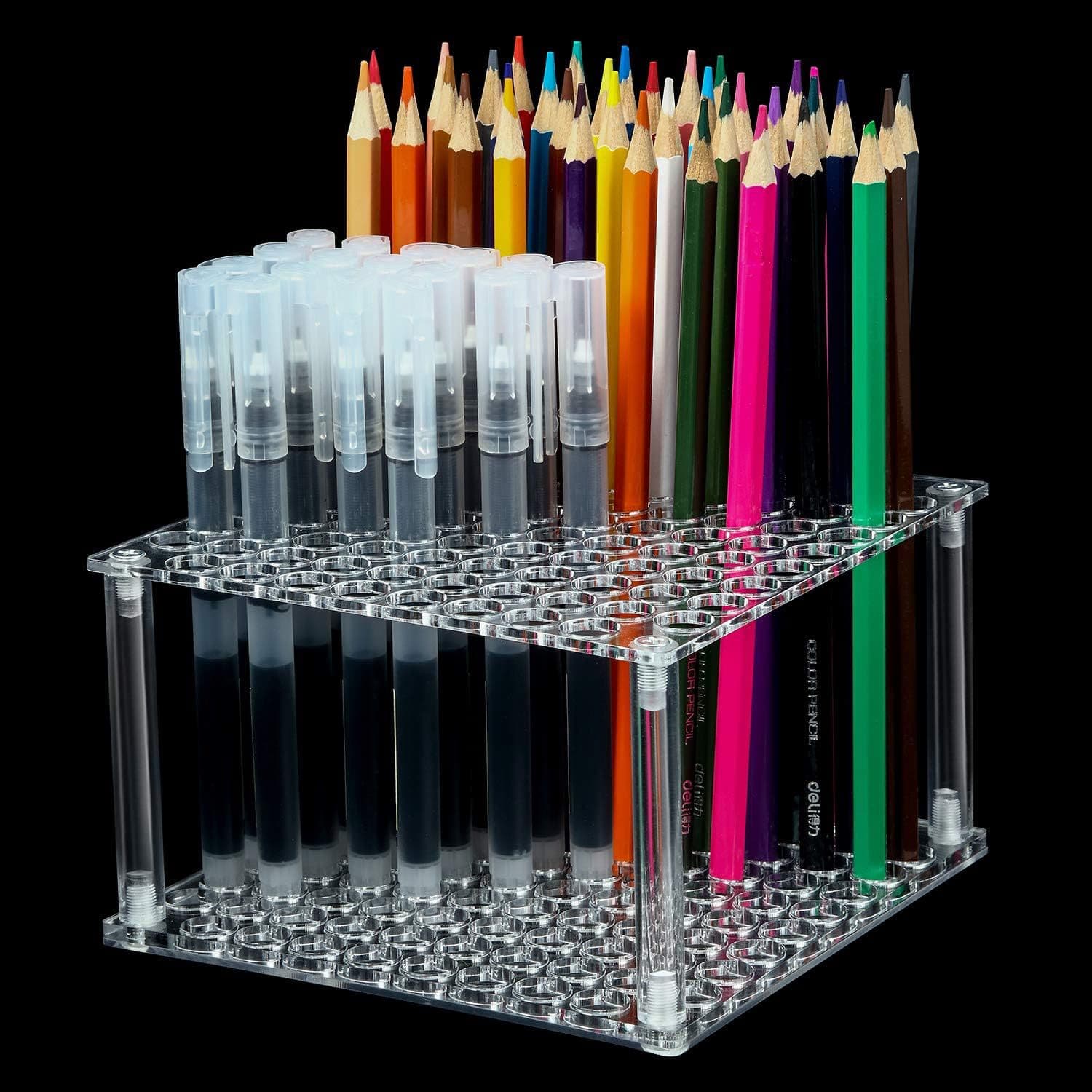 Transparent acrylic pen holder, stationery store colored pencil storage rack, pencil and marker display rack, 96-hole water-based pen storage