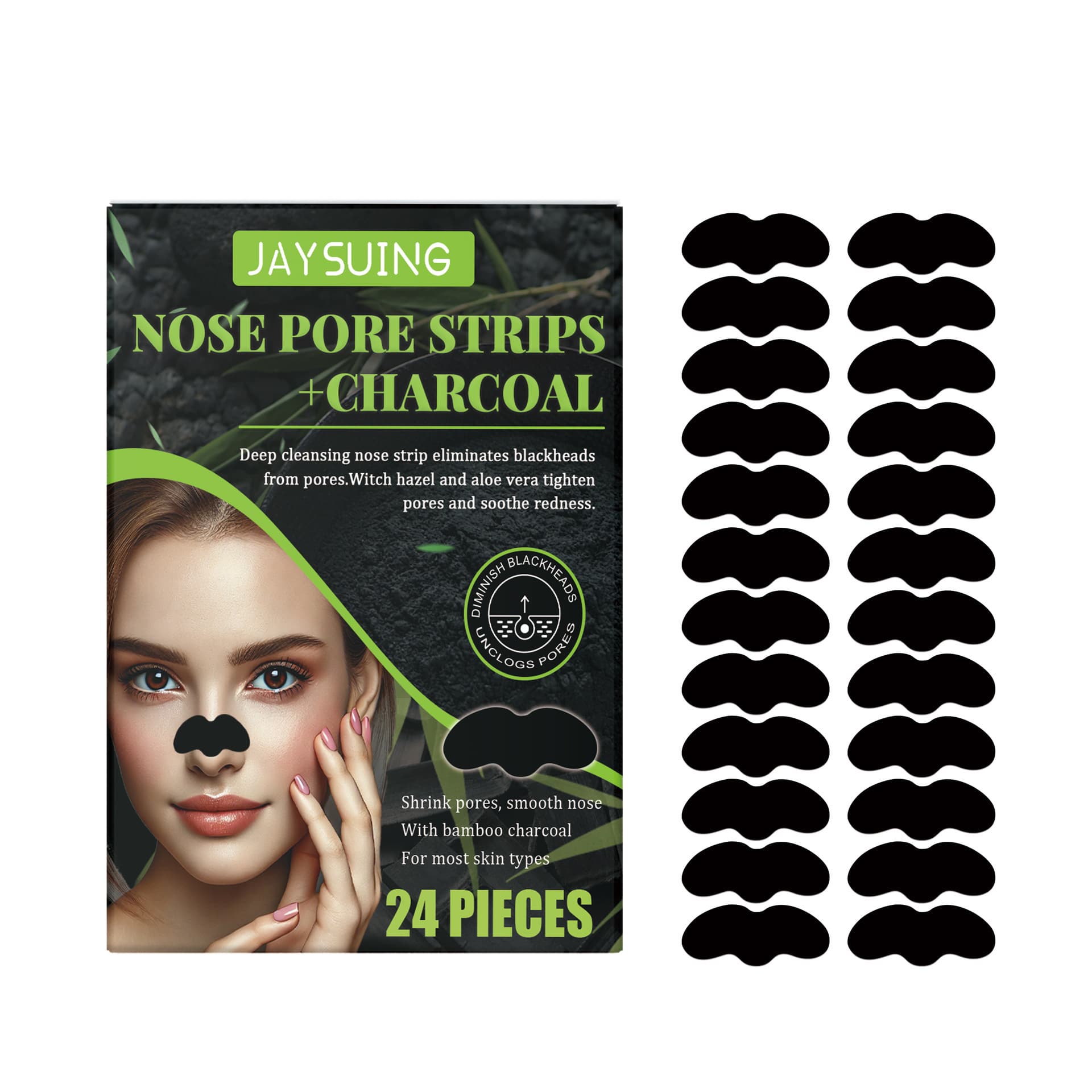 JAYSUING Pore Cleansing Strips Gentle Facial Blackhead and Whitehead Removal Non-Tightening Nose Strips