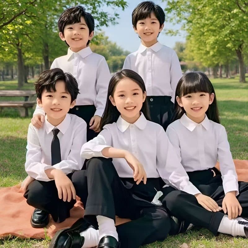 Children's White Shirt Performance Costumes Sports Meet Suits Boys and Girls School Uniforms White Shirt Performance Costumes