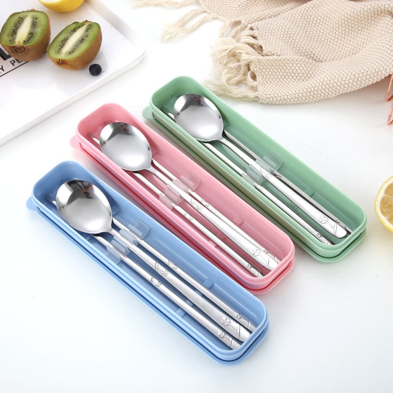 Korean tableware student Korean spoon chopsticks outdoor travel portable tableware set gift set stainless steel chopsticks spoon