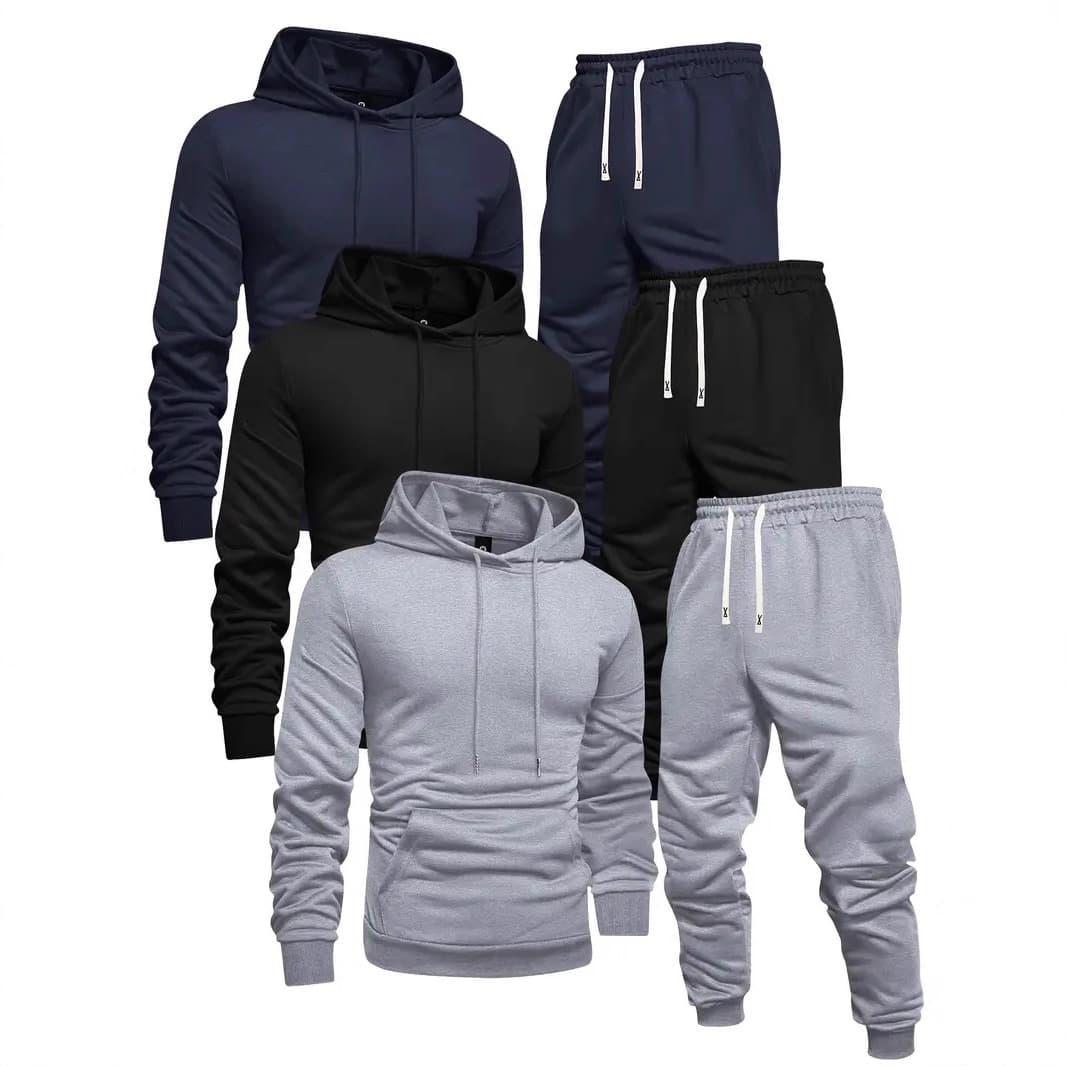 Cross-border European size 3-piece set unisex sportswear set solid color comfortable hoodie and joggers soft breathable warm