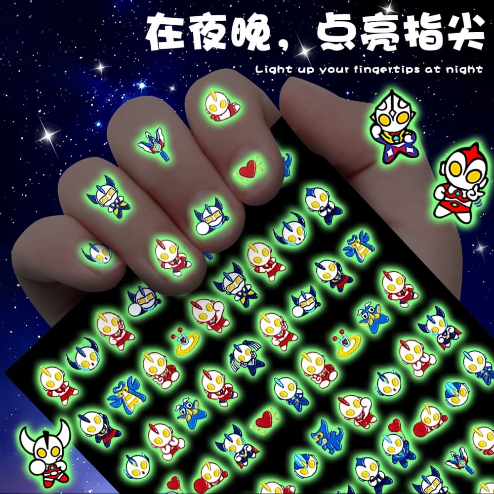 Glow-in-the-Dark Nail Stickers 5D Embossed DIY for Kids Girls New Little Sticker Baby Nail Art Patches Cartoon Princess