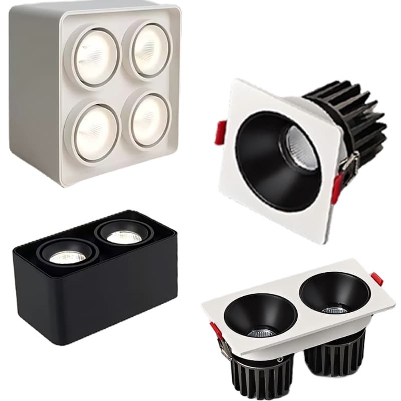 LED Double-Head Spotlights for Home Living Room, Ceiling Lights, Hallway No Main Light Lighting, Square COB Surface-Mounted Downlights