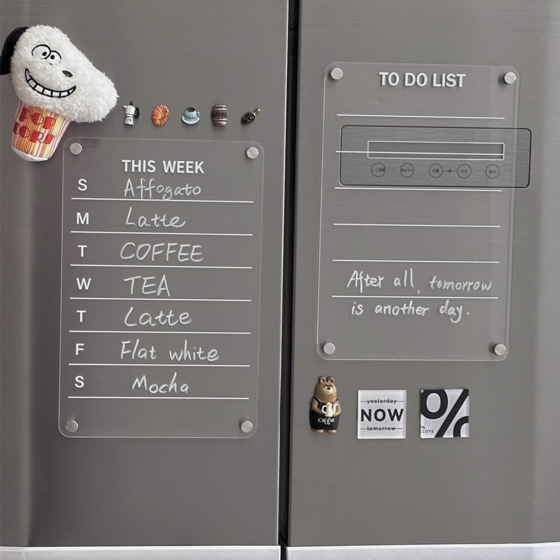Magnetic acrylic dry erase board, transparent menu, double-layer message board, calendar, plastic writing board, refrigerator magnet display board