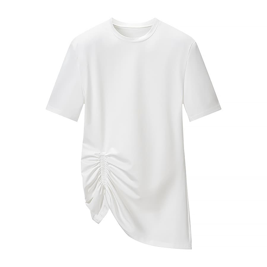 Foreign trade European and American style cross-border summer women's clothing Fashion minimalist commuter style side shirring solid color short-sleeved T-shirt