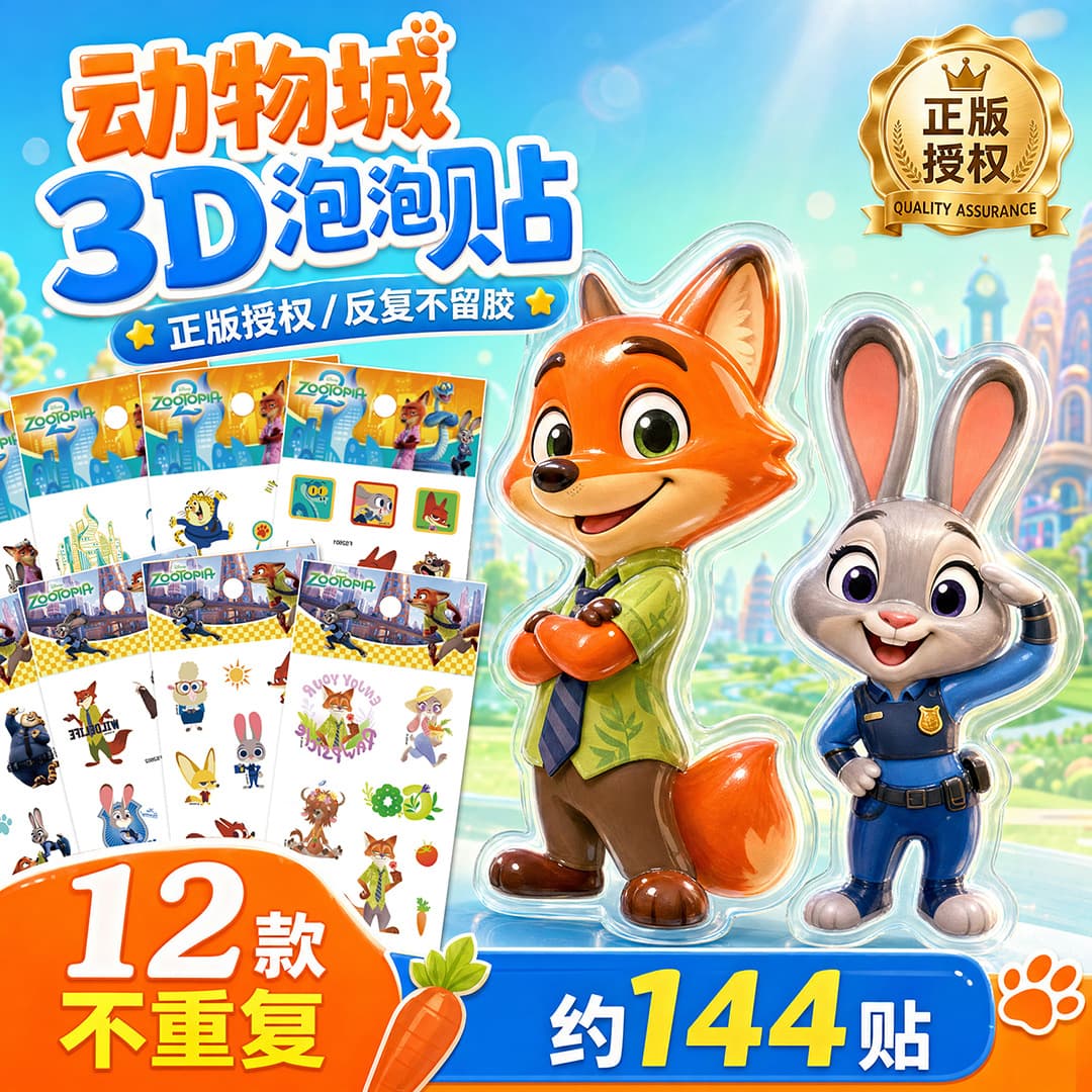 Authentic Disney Zootopia 3D Bubble Stickers Three-Dimensional Stickers Princess Cartoon Foam Stickers Reward Stickers