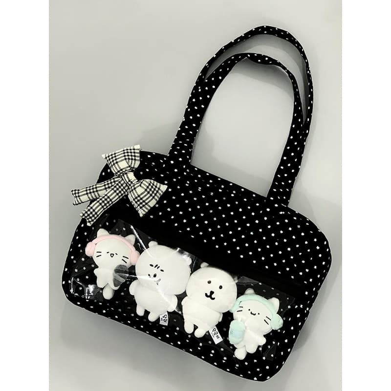Japanese Anime Black and White Polka Dot JK Bag Women 2025 New Canvas Handbag Tote Large Capacity Shoulder Bag
