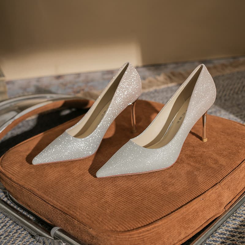 8818 French-Style Little High Heel Women's 2026 New Gradient Wedding Shoes Sexy Pointed Toe Thin Heel Shallow Mouth Pumps
