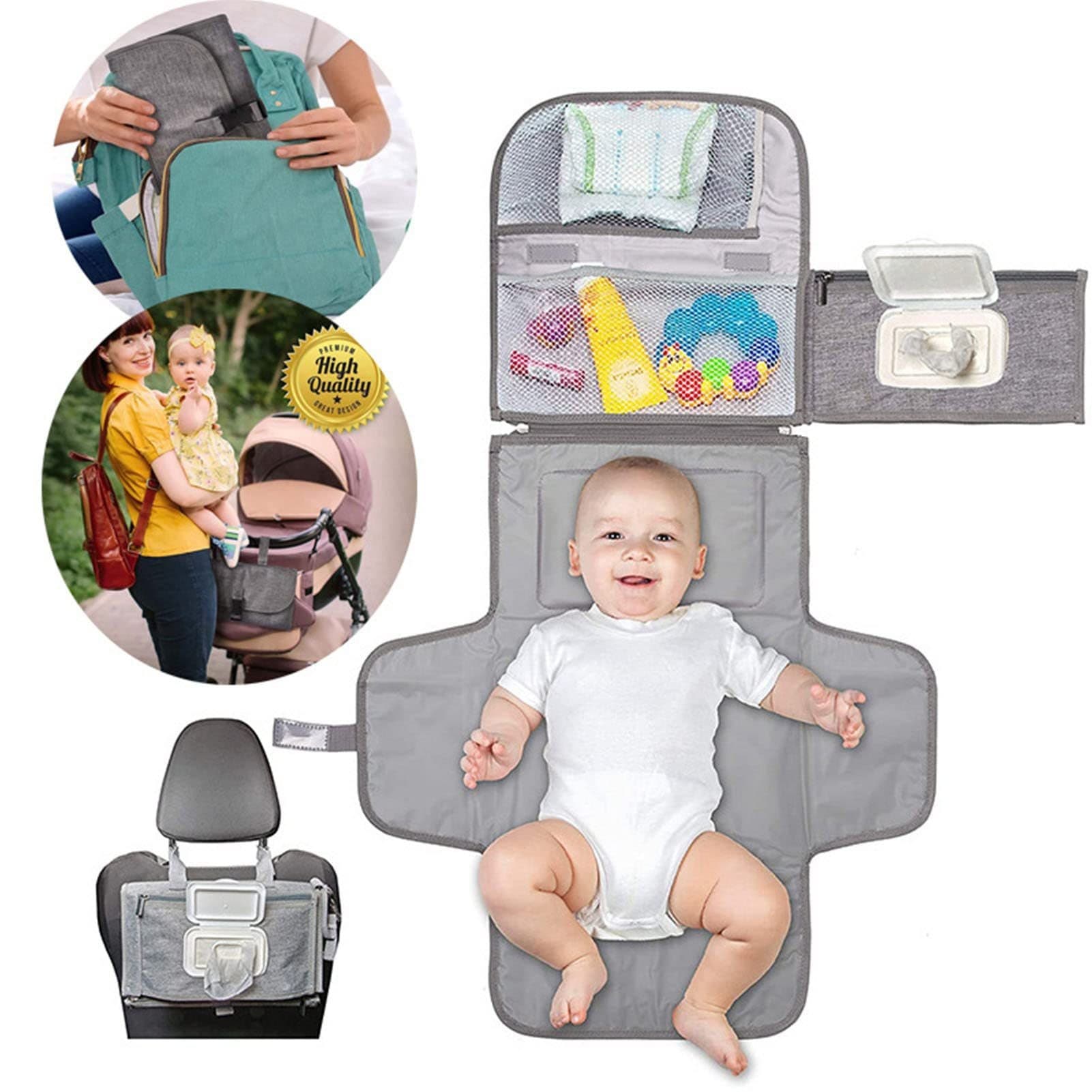 Baby diaper pad, waterproof and urine-proof, multi-functional baby changing pad with wet wipes, convenient on-the-go diaper pad