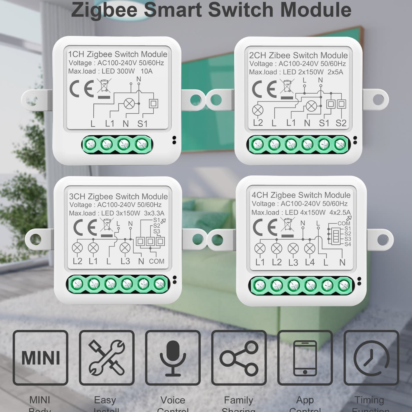 Graffiti Smart Switch Zigbee Circuit Breaker Module Remote Control Switch Invisible Neutral/Live Switch Dimming Timer Switch