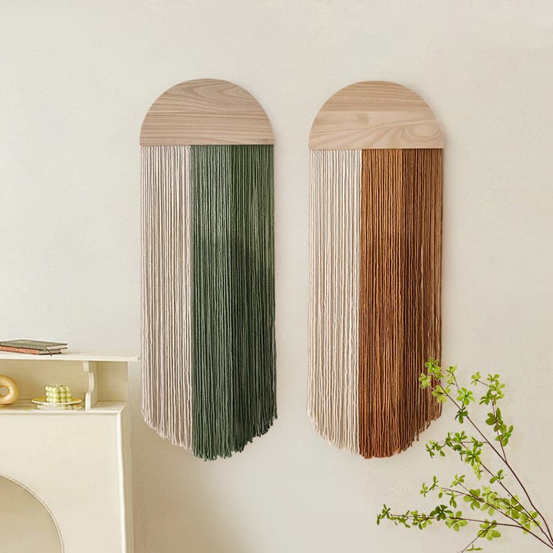 Nordic Simple Tapestry Bohemian Cross-border Handwoven Wall Hanging Living Room Decoration Semi-circle Wooden Board Wall Decor