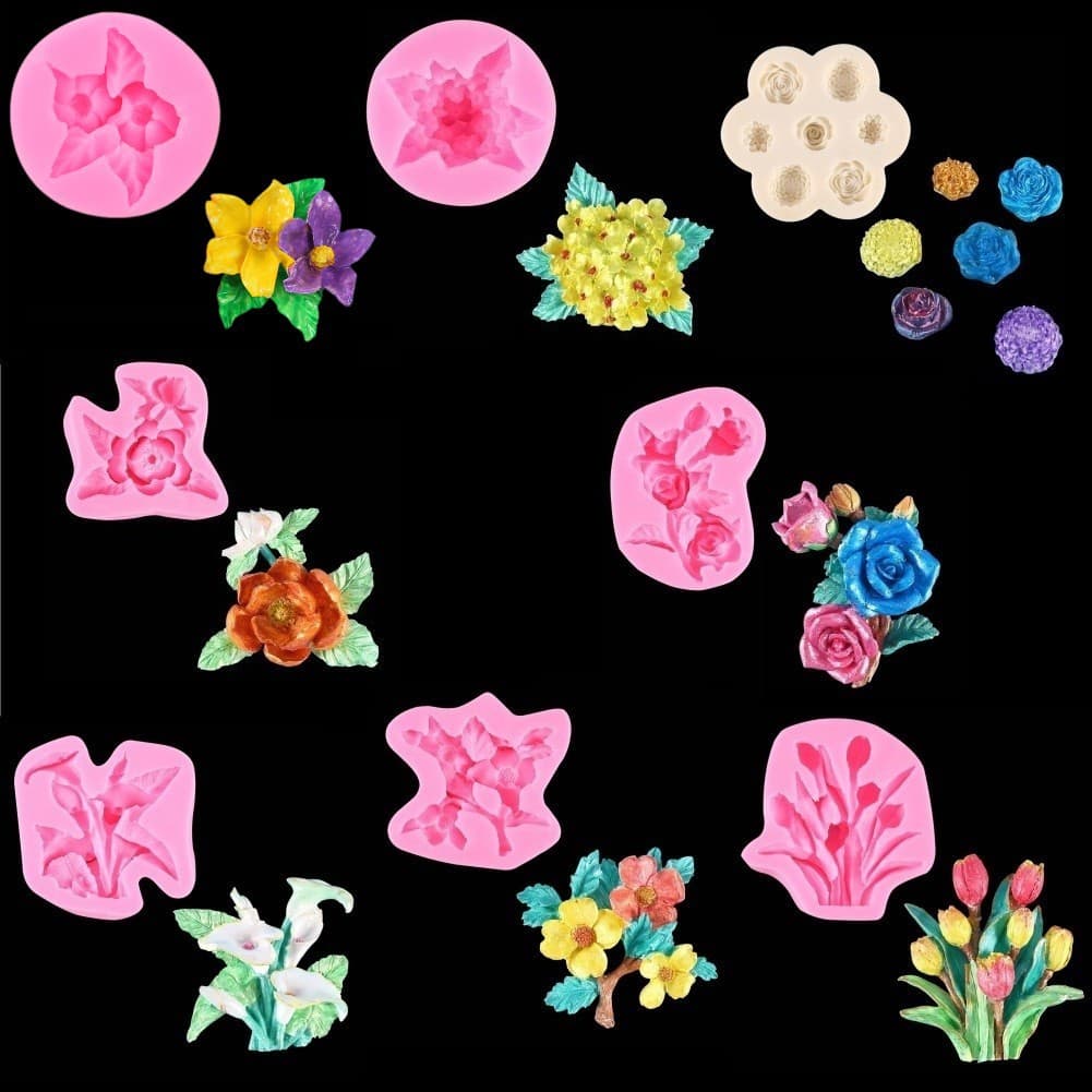 DIY 3D Rose Liquid Silicone Fondant Cake Mold, Multiple Flower and Bouquet Shapes for Aromatherapy Wax Silicone Mold