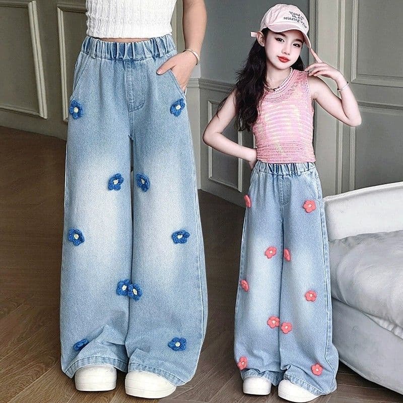 Girls' Pants Wide-Leg Jeans 2025 Spring and Autumn New Arrivals for Big and Middle Kids Children's Jeans Loose Stylish Trendy