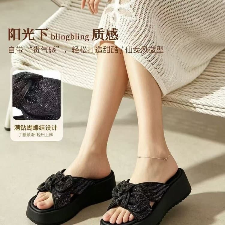 Bowknot Slide Sandals for Women 2026 Summer New Style Outdoor Open Toe Thick Sole Elevated Very Beautiful with Dresses One-Band Flip Flops