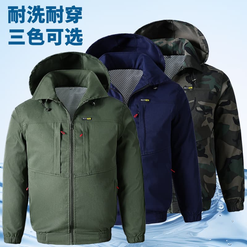 Summer Men's Cooling Air Conditioned Jacket with Hood, Fan-Equipped Workwear for Heat Protection and Labor Safety