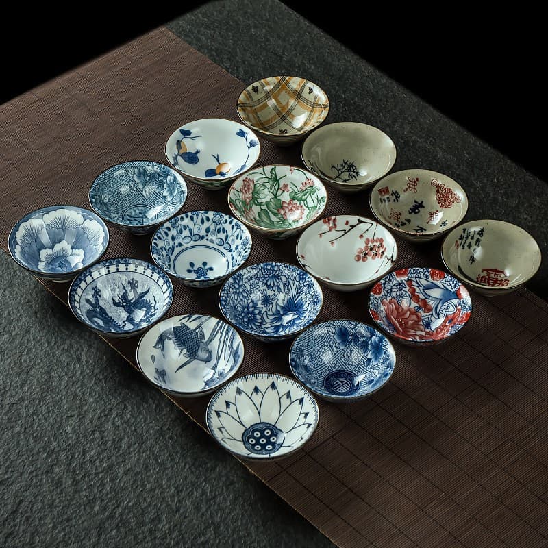 Vintage Blue and White Porcelain Home Master Cup, Bamboo Hat Cup Ceramic Small Tea Cup Set, Chinese Hand-Painted Ceramic Single Cup