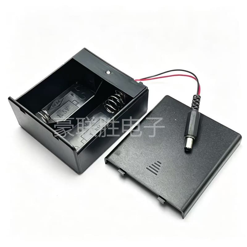 No. 1, 2-Cell Battery Box with DC Connector, 3V. No. 1, 2-Cell, D-Type, 2-Cell Battery Box for Electronic Equipment Assembly