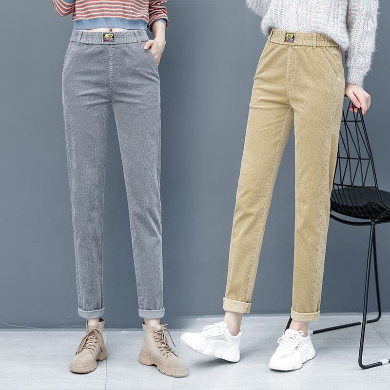 2024 Autumn/Winter New Corduroy Women's Pants High Waist Slim Fit Skinny Harem Pants Fashion Casual Straight Leg Pants Trendy