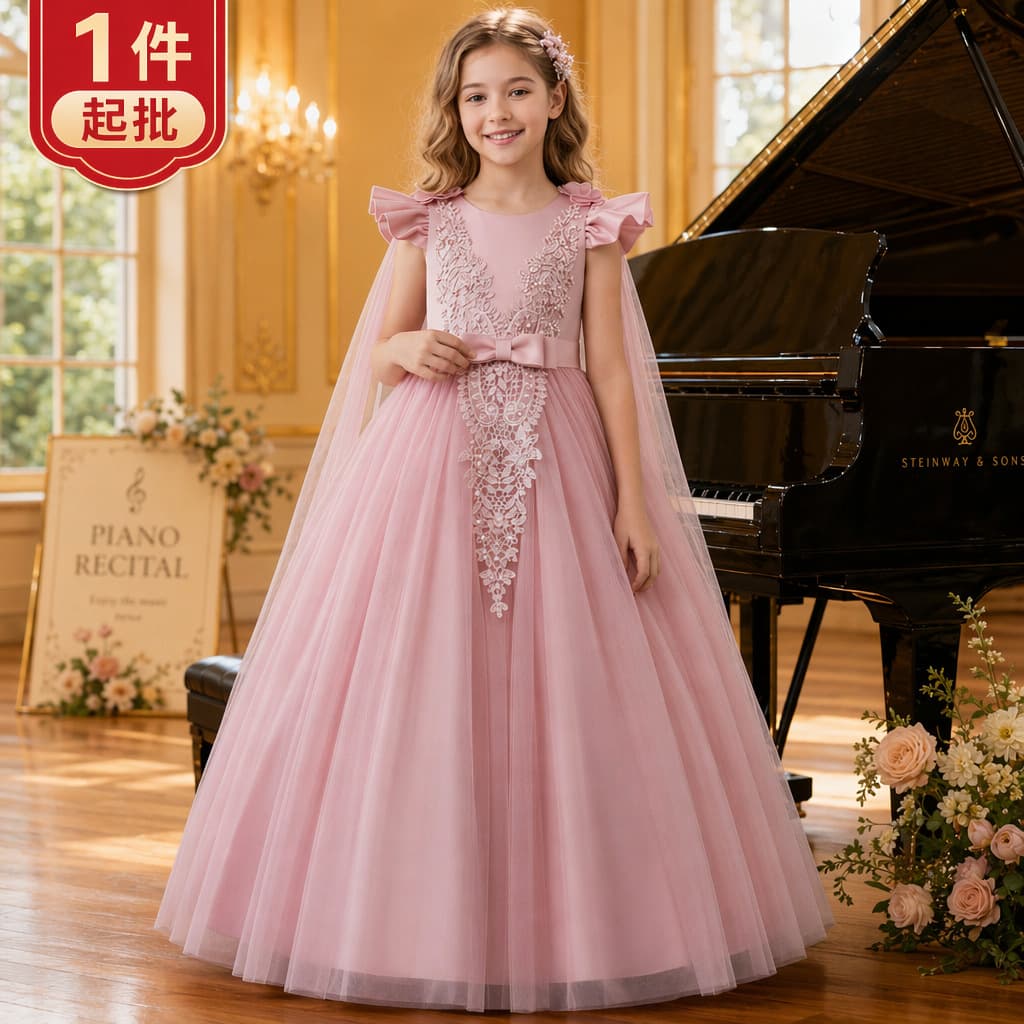 One piece wholesale children's evening dress, girl's gauze skirt, princess tutu skirt, cross-border children's dress, flower girl performance costume