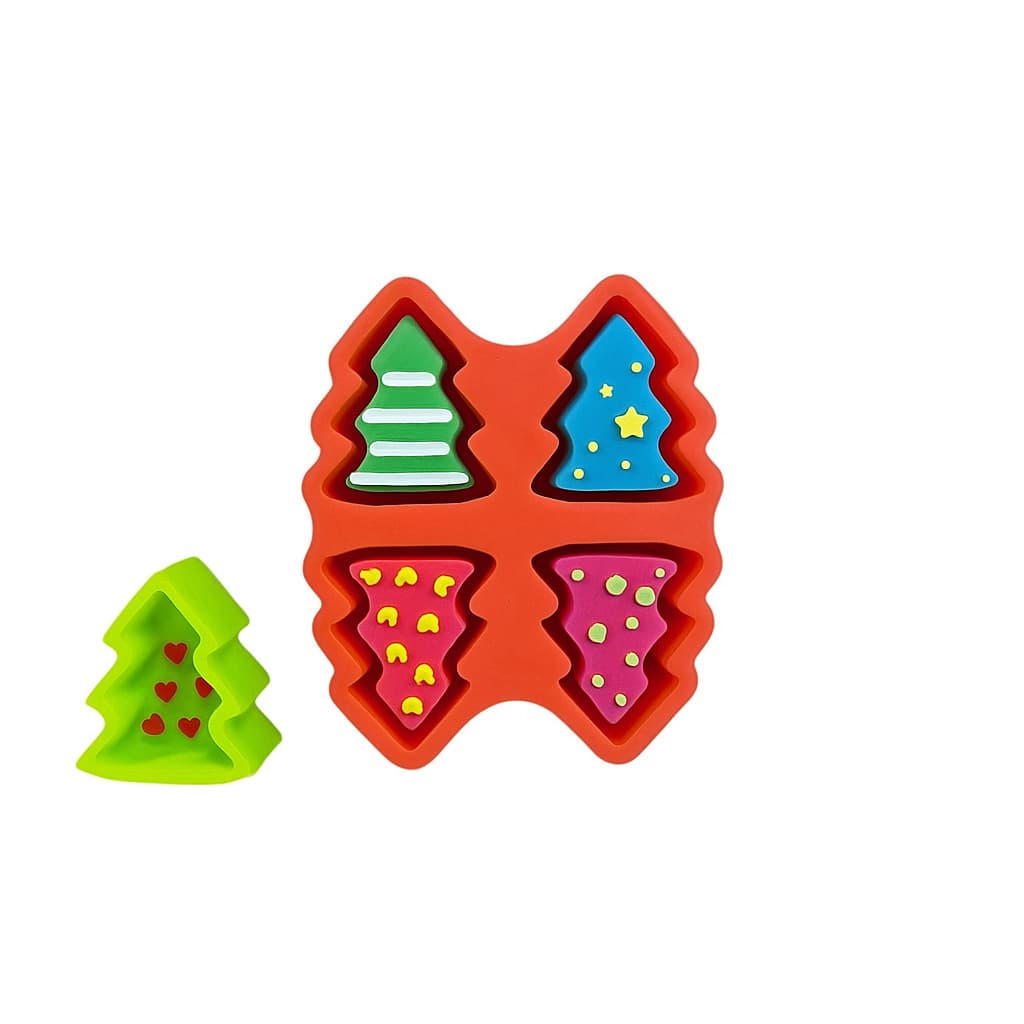 Sweet 4-Connected Christmas Tree Ambiance Light Silicone Mold Holiday Decoration Plaster Resin Mold Christmas Series