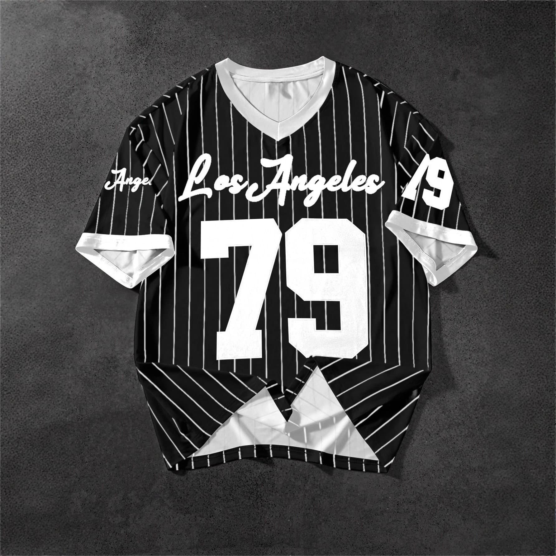 Los Angeles No. 79 Digital Print Mlb Style Men's V-Neck Baseball Shirt, Trendy Street Style T-Shirt