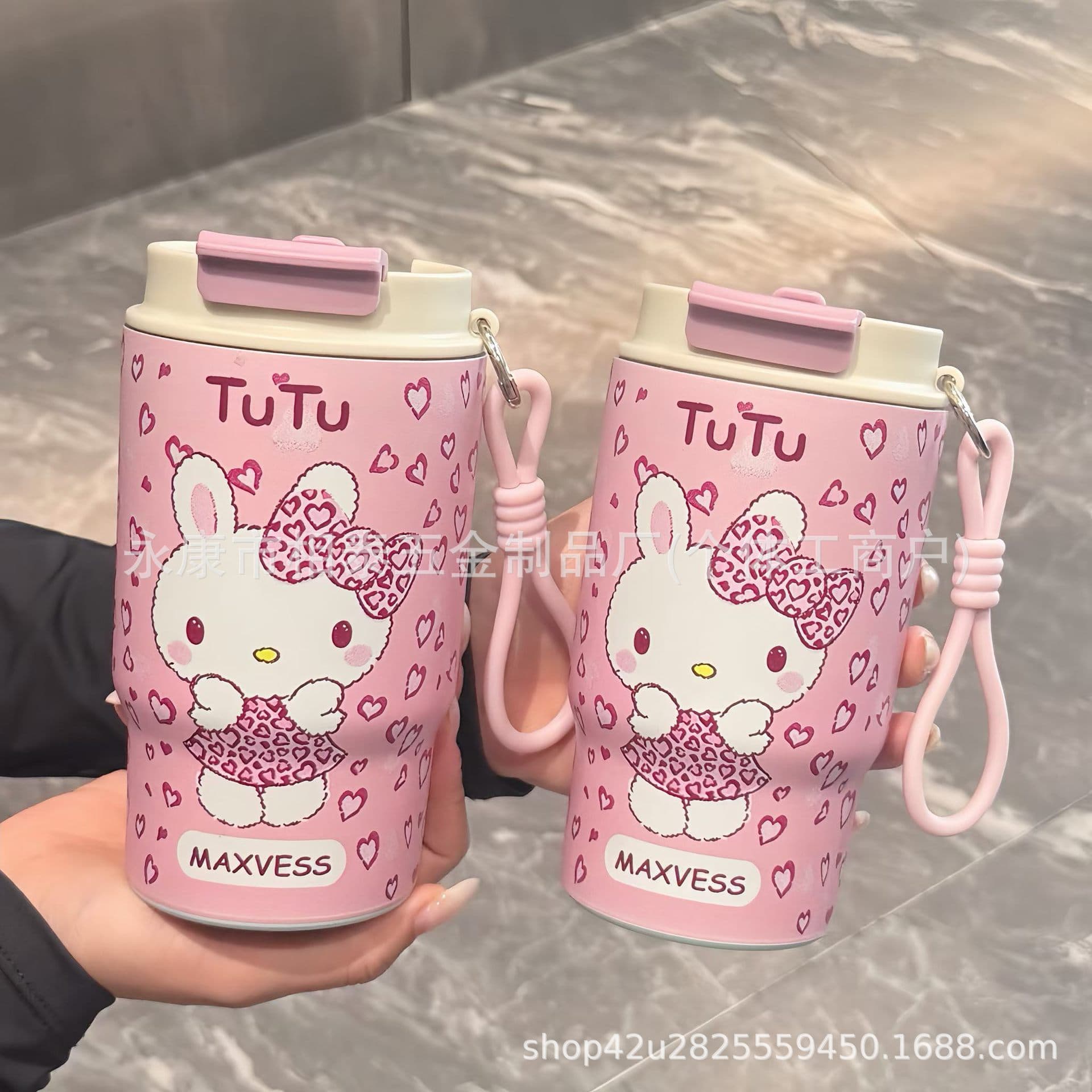 Cute double drink 304 liner thermos cup small capacity portable coffee cup cute gift rope double drinking cup