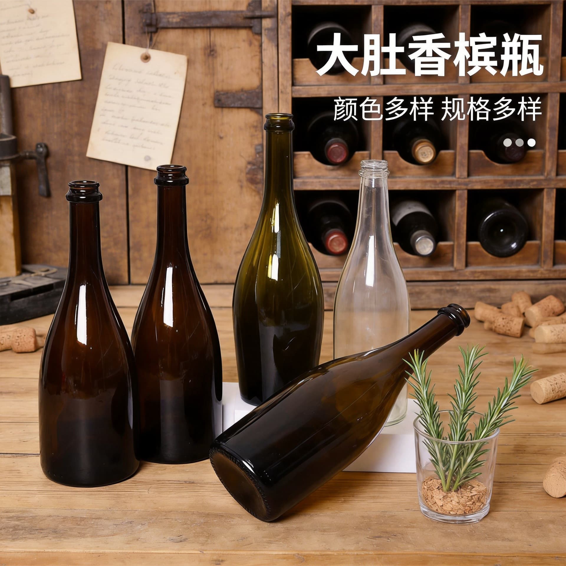 In Stock 750ml Large-Belly Burgundy Red Wine Bottle Fruit Wine Bottle Airtight Home-Brewed Wine Champagne Bottle Empty Bottle