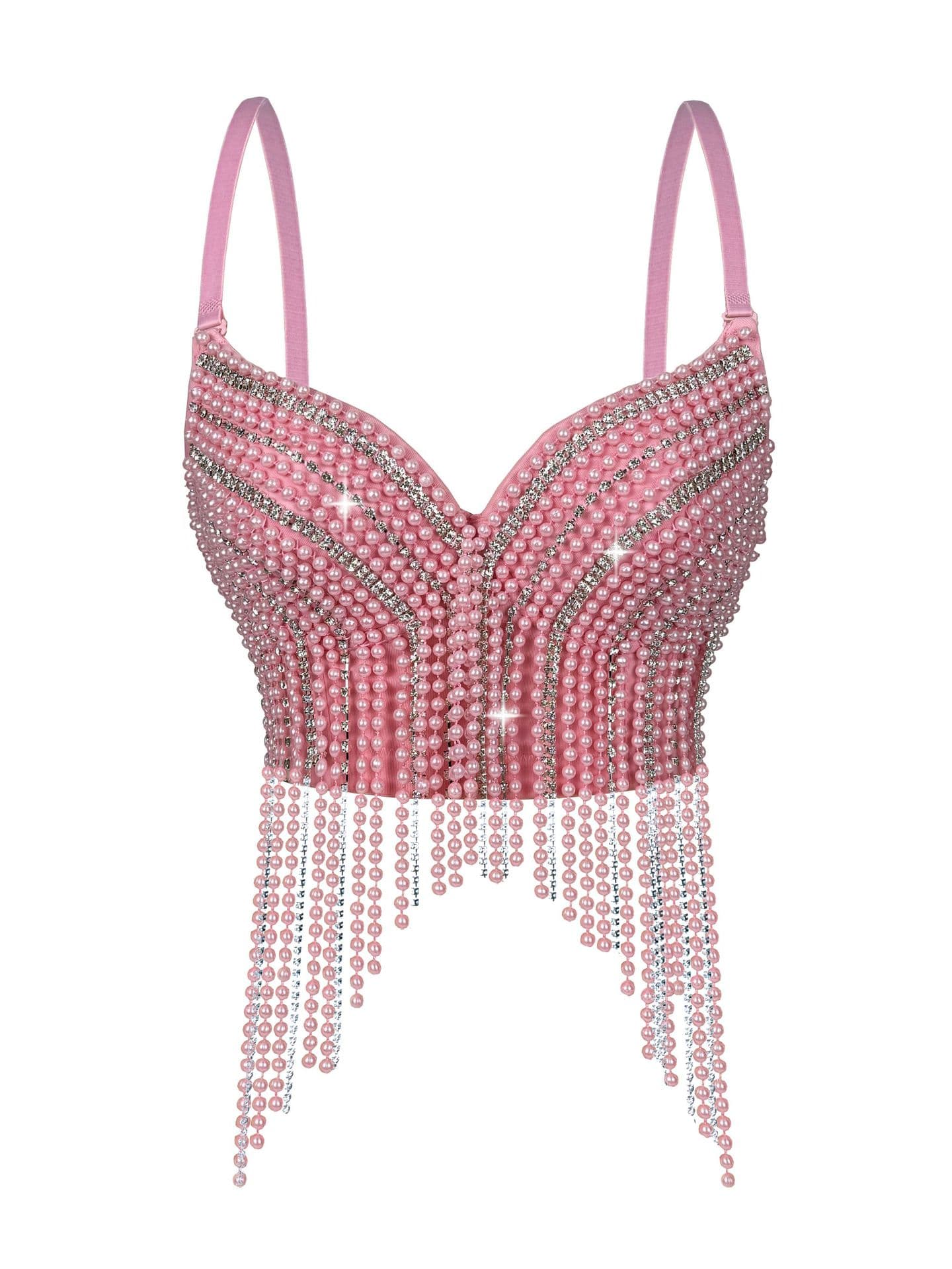 New Cross-Border Pearl Diamond Chain Fringe Camisole Top European and American Summer Sexy Pure Desire Outer Wear Stage Corset Top