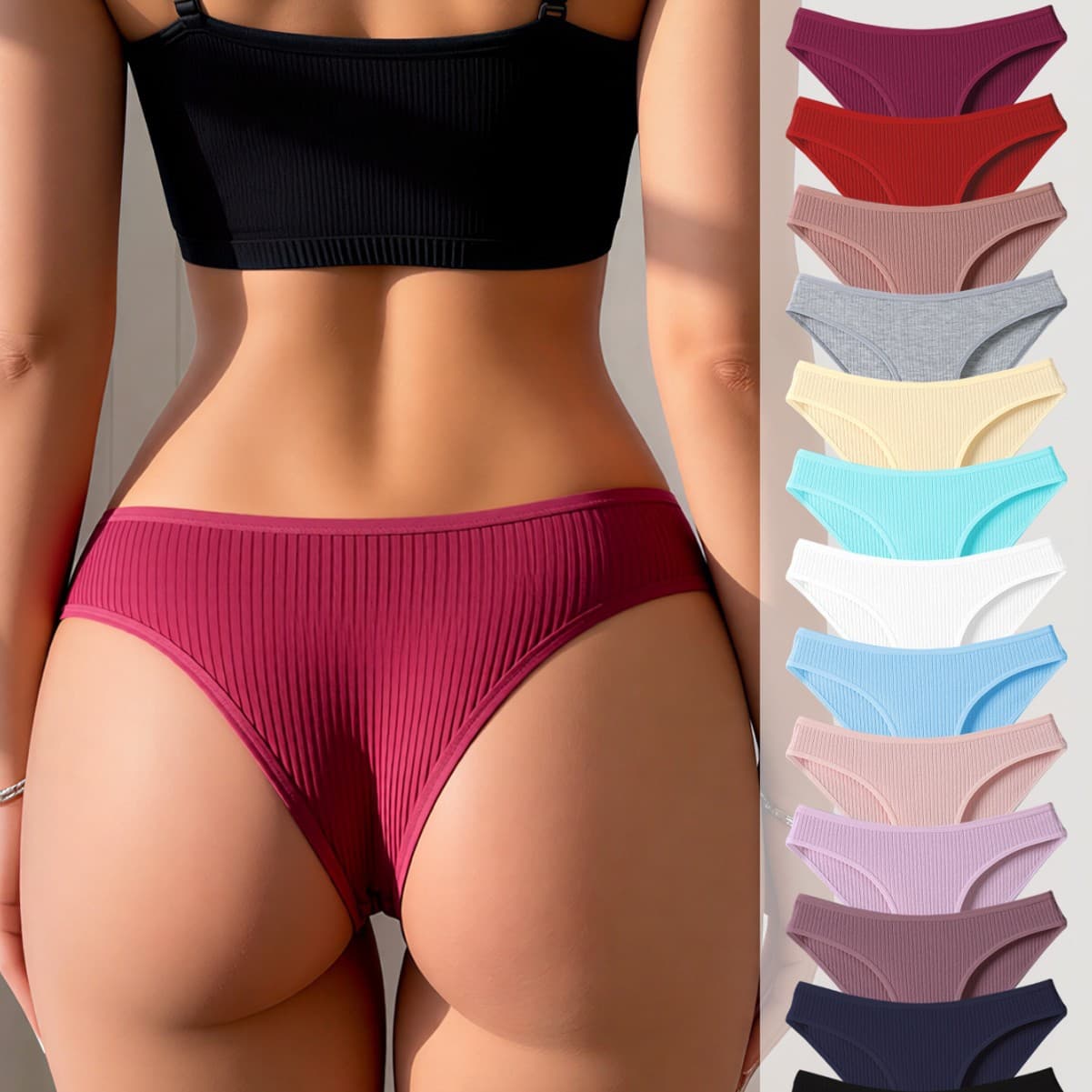 Cross-border Sexy Ribbed Panties for Women European and American Style Ladies Panties Sports Cotton Low-Rise Women's Triangle Shorts