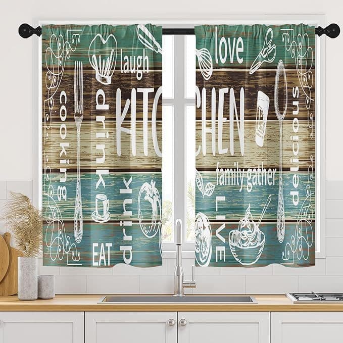 New Style Kitchen Bedroom Decorative Curtain with Kitchenware and Tableware Print, for Kitchen Cafe Restaurant