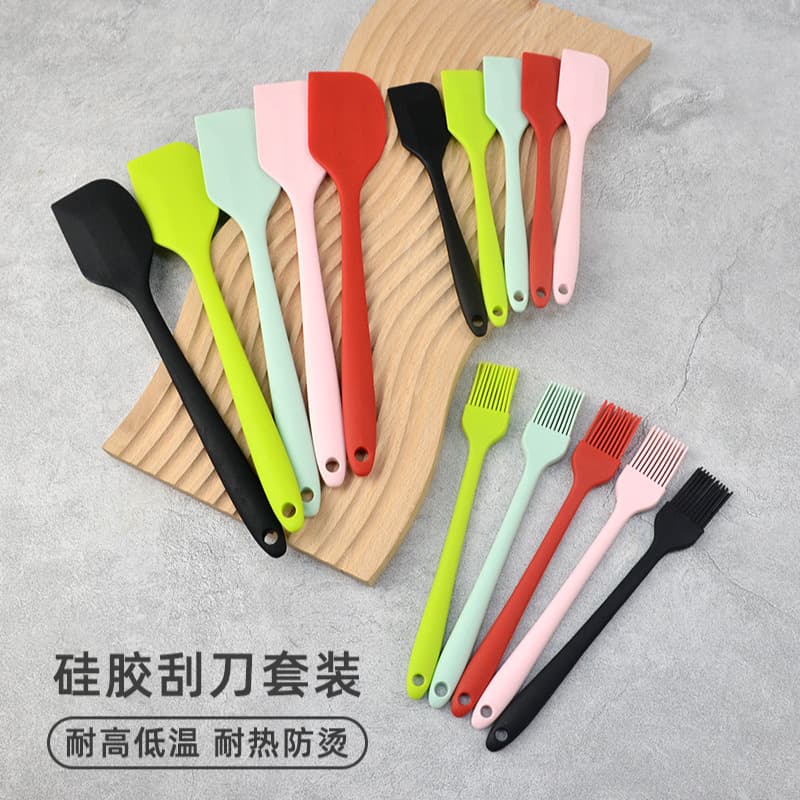 Silicone Scraper Three-Piece Set, One-Piece Scraper, Kitchen Baking Tools, Cake Cream Scraper, Silicone Oil Brush