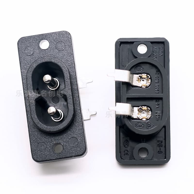 Two-Pin Bent Pin Power Socket, Audio Power Socket, DB-Figure-8 with Fixing Holes Adapter Socket