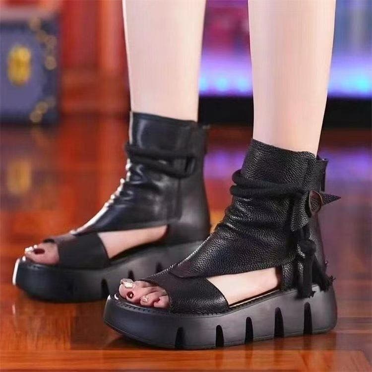 Women's Roman Sandals for Export, Summer Casual Fashion 2025 New High-Top Platform Wedge Heel Bootie Sandals with Thick Sole and Peep Toe