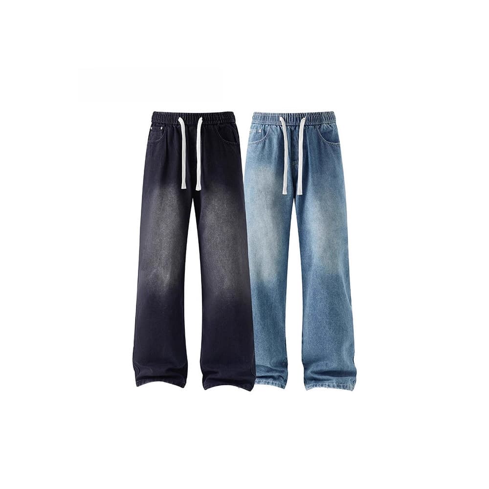 Washed Gradient Jeans Men Summer Thin Loose Straight Leg Long Pants American Drape Summer Cool Feel Pants