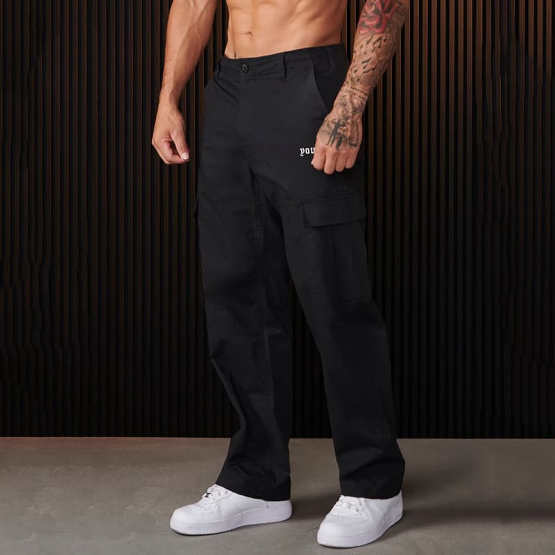 YOUNGLA New Large Pocket Cargo Pants Men's Autumn Spliced Solid Color Casual Sports Loose Straight-Leg Trousers