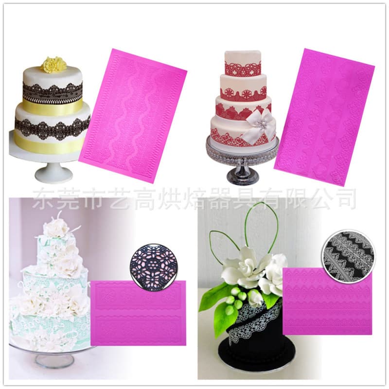 Yigao Acrylic Rod Lace Pad Cake Decoration Mold 3D Embossed Lace Mold Fondant Silicone Mold Creative Dessert