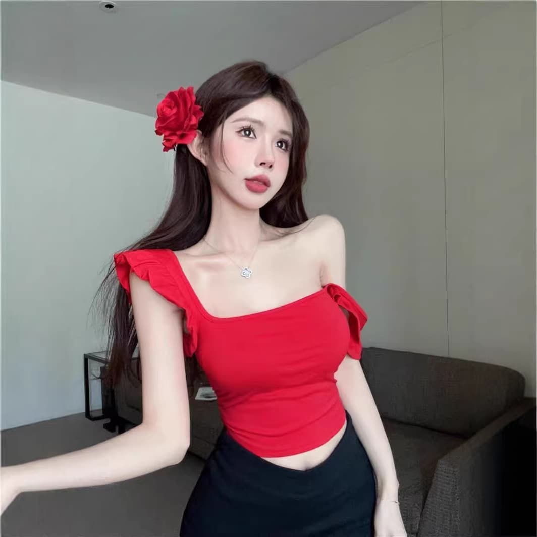 2026 Niche Red Short-Sleeve Slim-Fit Slimming Short T-Shirt for Women Summer Pure Desire Sexy Hot Girl Inner Wear Top Ins