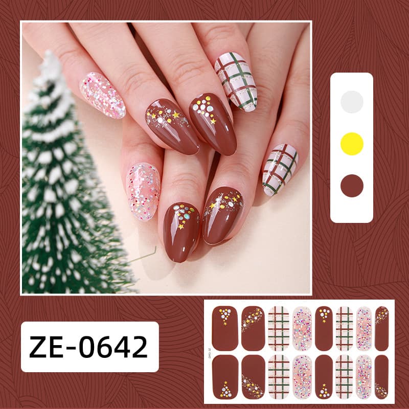 Zhengxiang New 16Pcs Christmas Nail Polish Strips Glitter Christmas Tree Nail Stickers