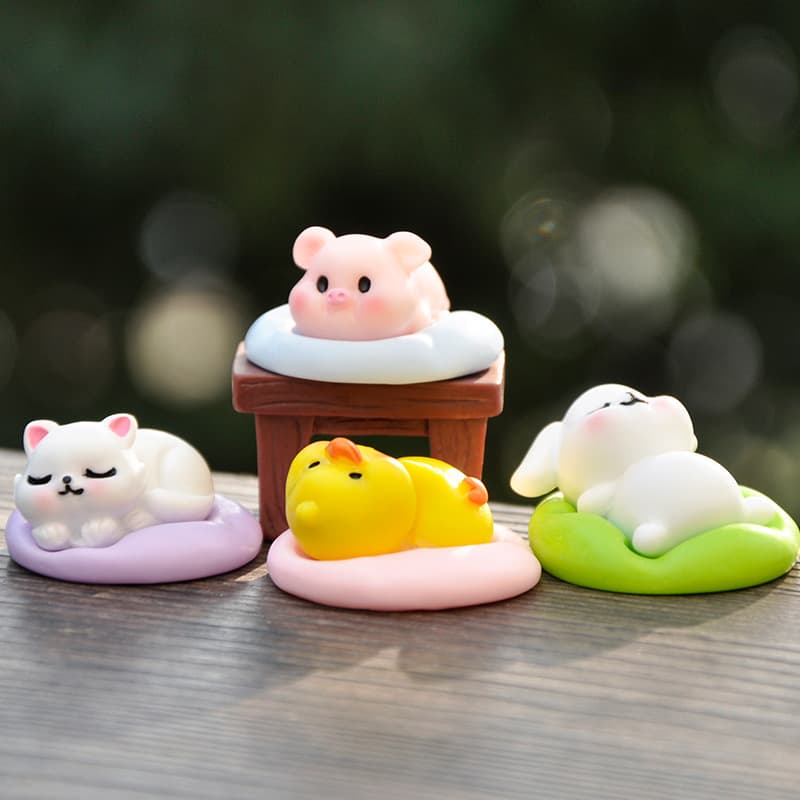 New Cute Sleeping Series Animal Plush Toy Cartoon Pig Rabbit Duck Cat Doll Car Desktop Ornament