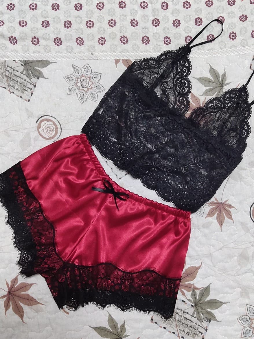 Cross-border Trade Europe and America Lingerie Lace Two-piece Sexy Camisole See-through Sleepwear Pajama Set